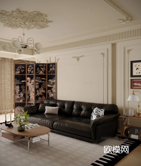 法式復(fù)古大平層裝修效果圖下載(渲染圖11)