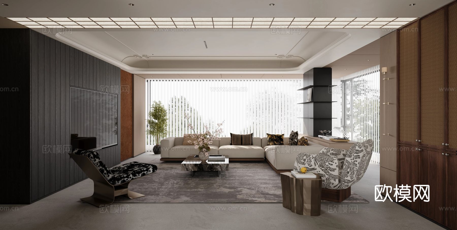 现代简约老钱风装修效果图下载（渲染图2）