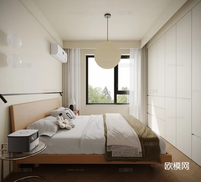 现代奶油原木风大平层效果图下载(渲染图7)