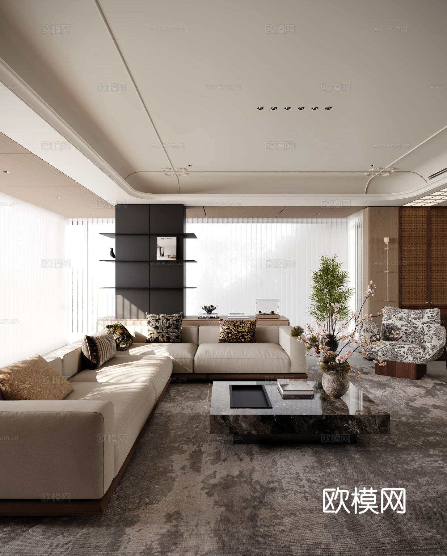 现代简约老钱风装修效果图下载（渲染图1）