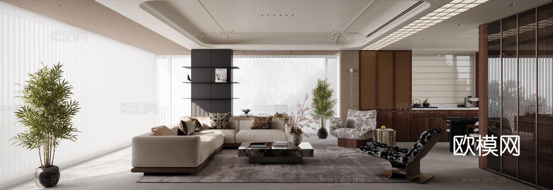 现代简约老钱风装修效果图下载（渲染图4）