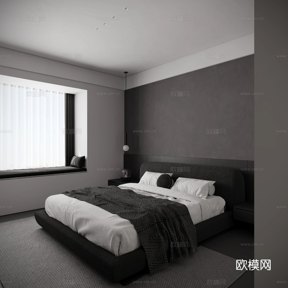 現代簡約黑白灰大平層效果圖下載(渲染圖18)