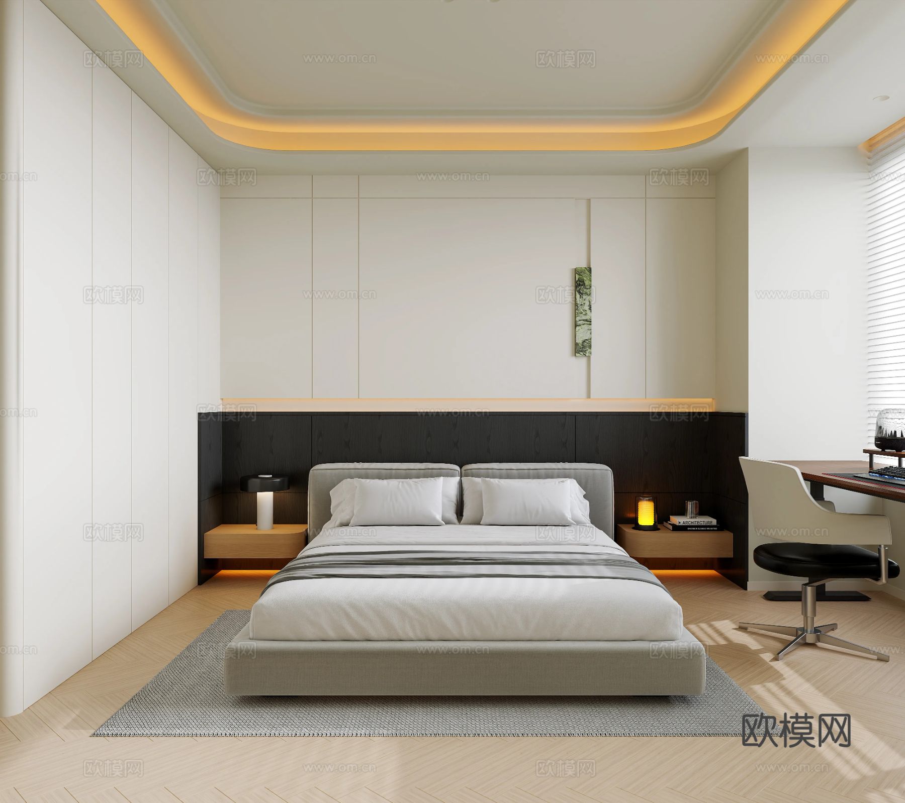 現(xiàn)代簡約奶油風(fēng)平層裝修效果圖下載（渲染圖4）