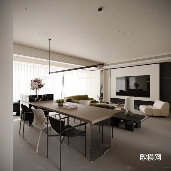 現(xiàn)代簡約大平層裝修效果圖下載(渲染圖1)