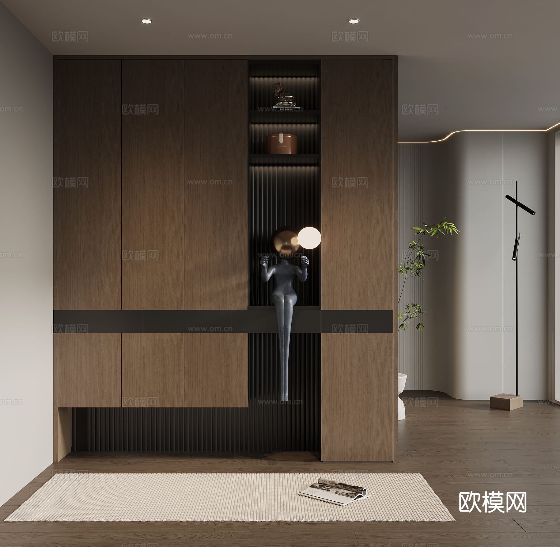 意式极简玄关柜 入户鞋柜 玄关背景su模型