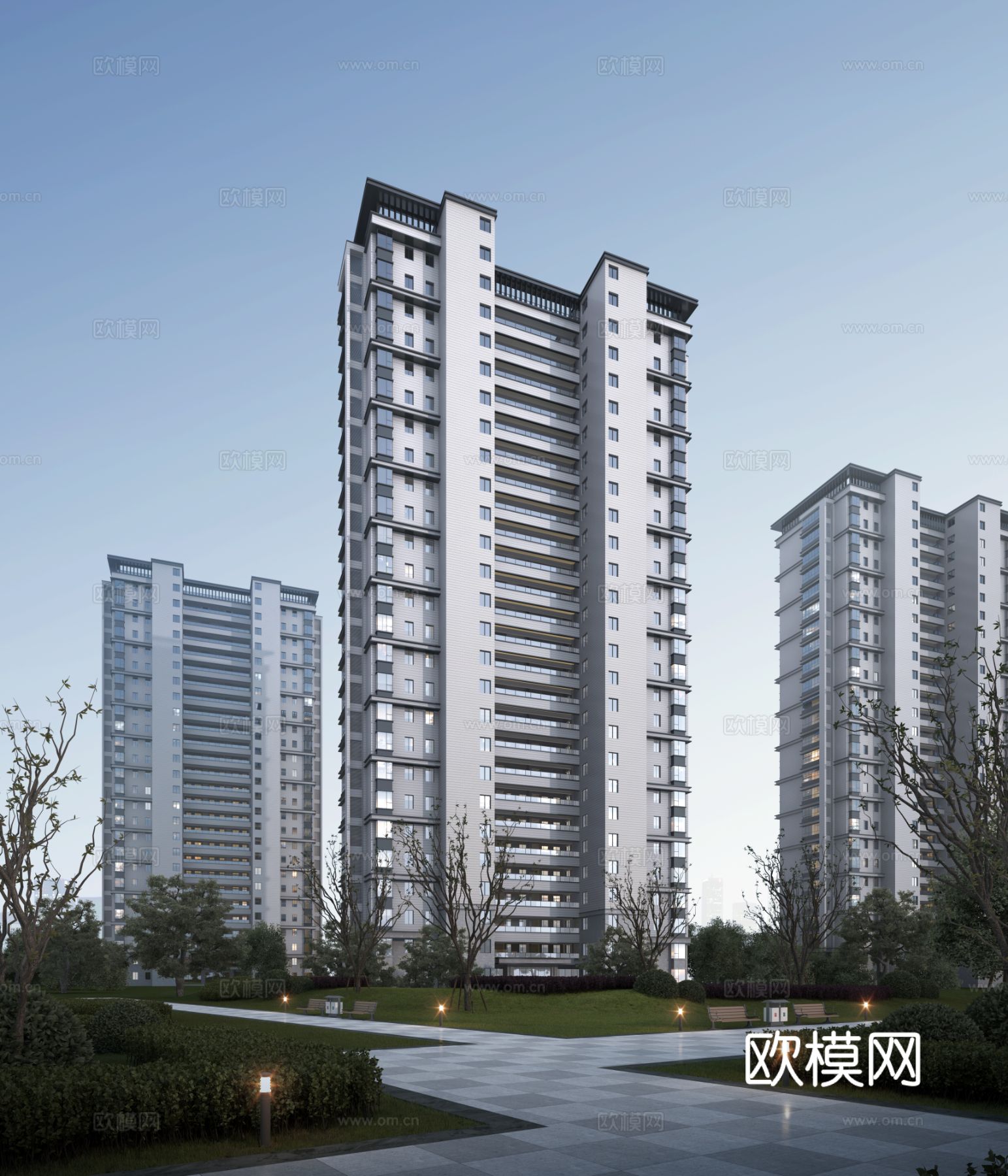 新中式住宅北面外立面 楼盘外观3d模型