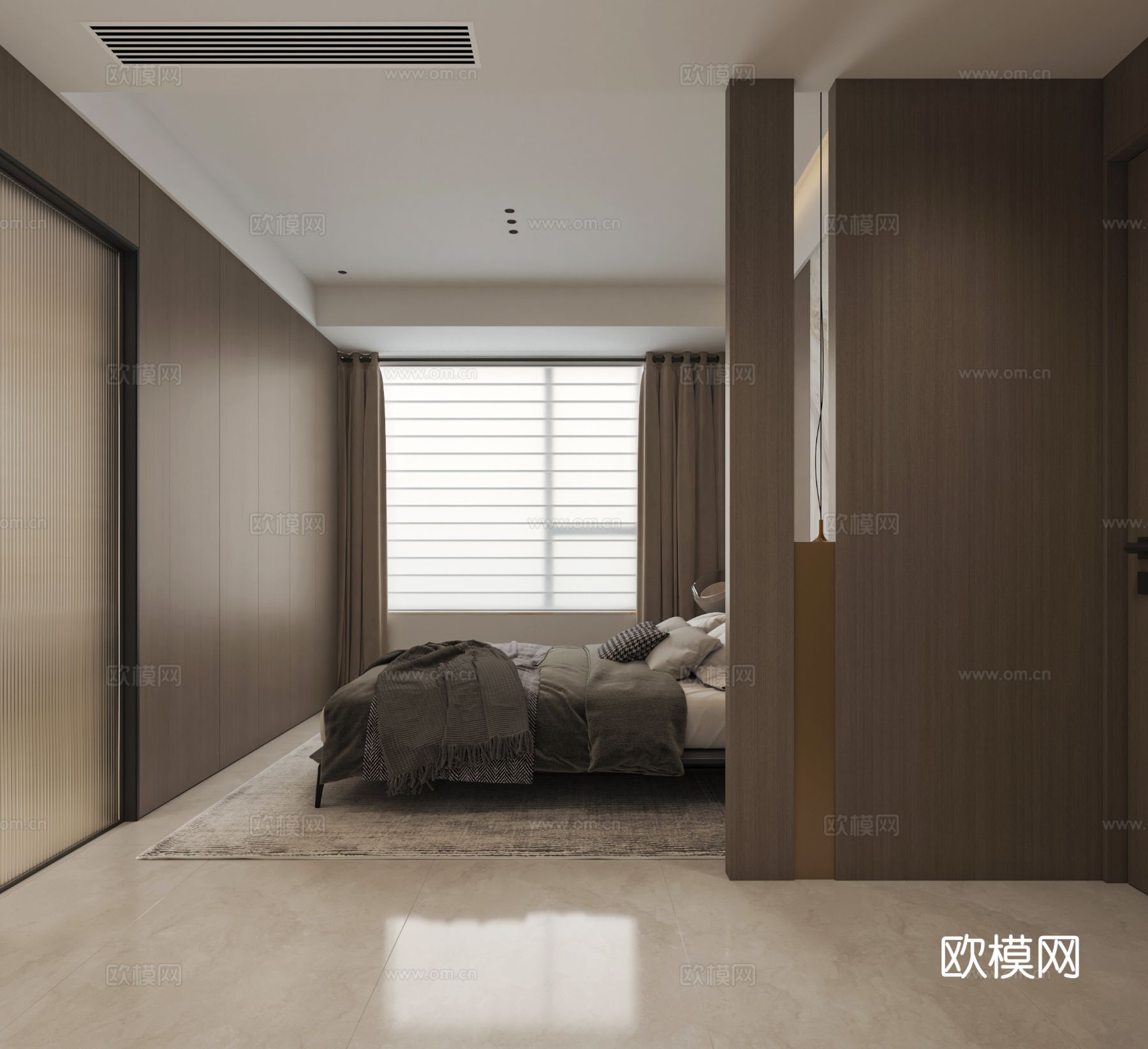 意式轻奢家居卧室 无主灯卧室 硬包床头背景墙 床头柜隔断3d模型