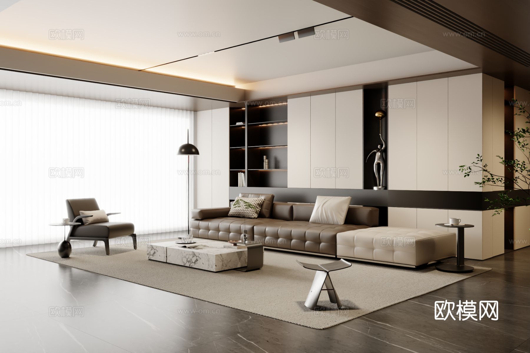 意式沙发组合 茶几 地毯3d模型