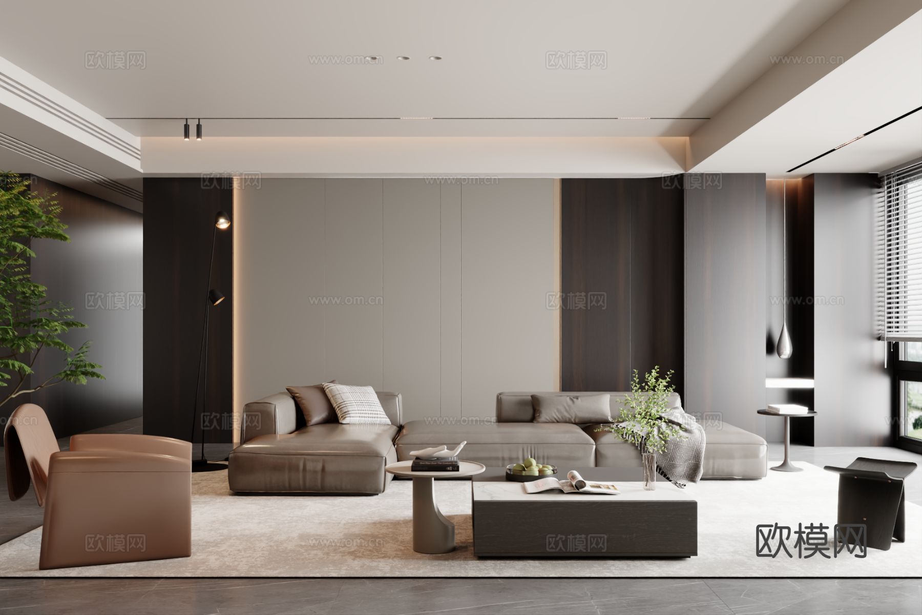 意式沙发组合 茶几 地毯3d模型