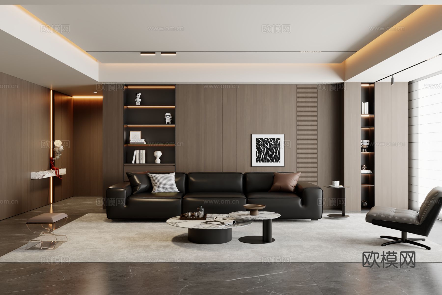 意式沙发组合 茶几 地毯3d模型下载