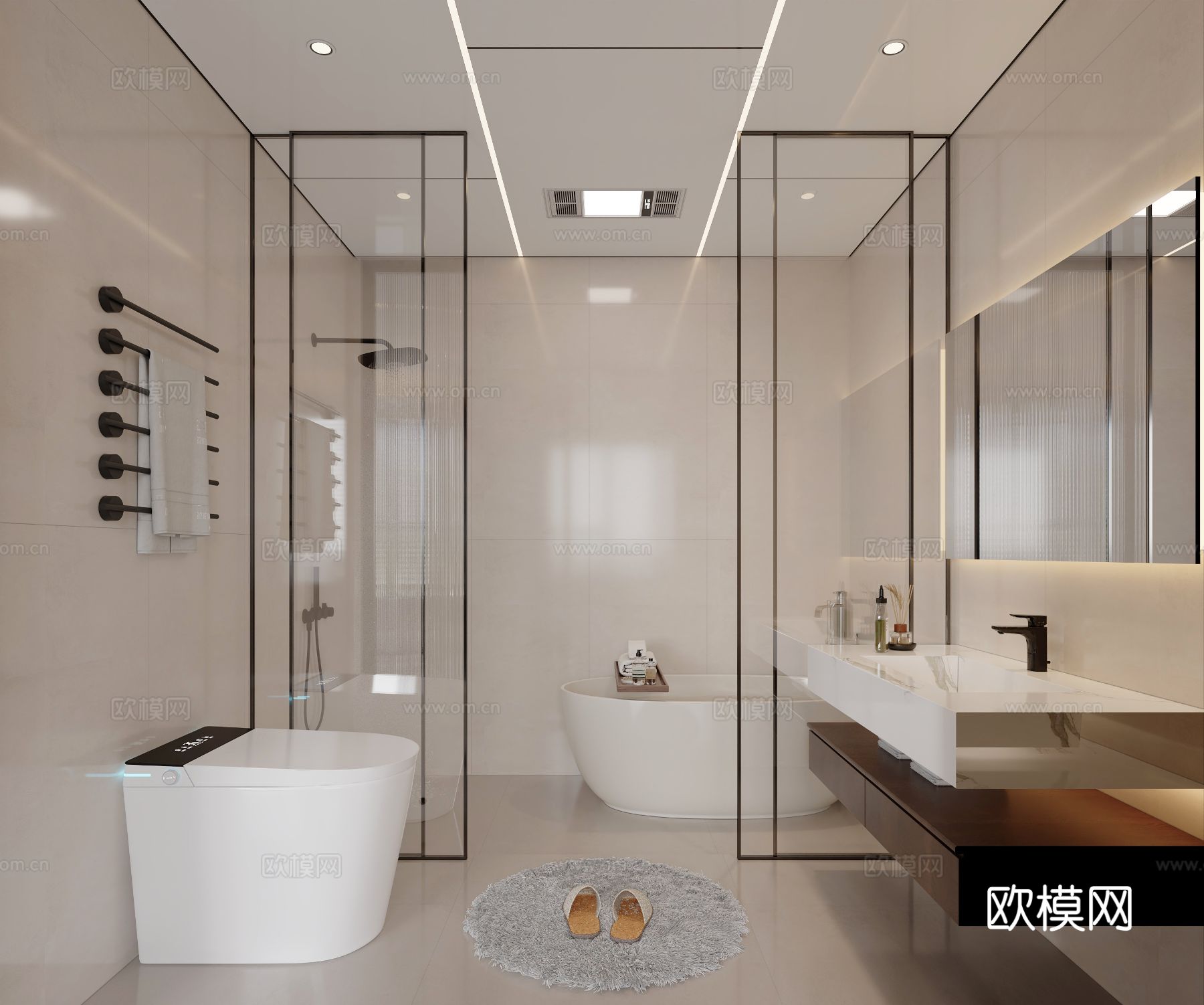 现代自建房卧室 衣帽间 卫生间3d模型
