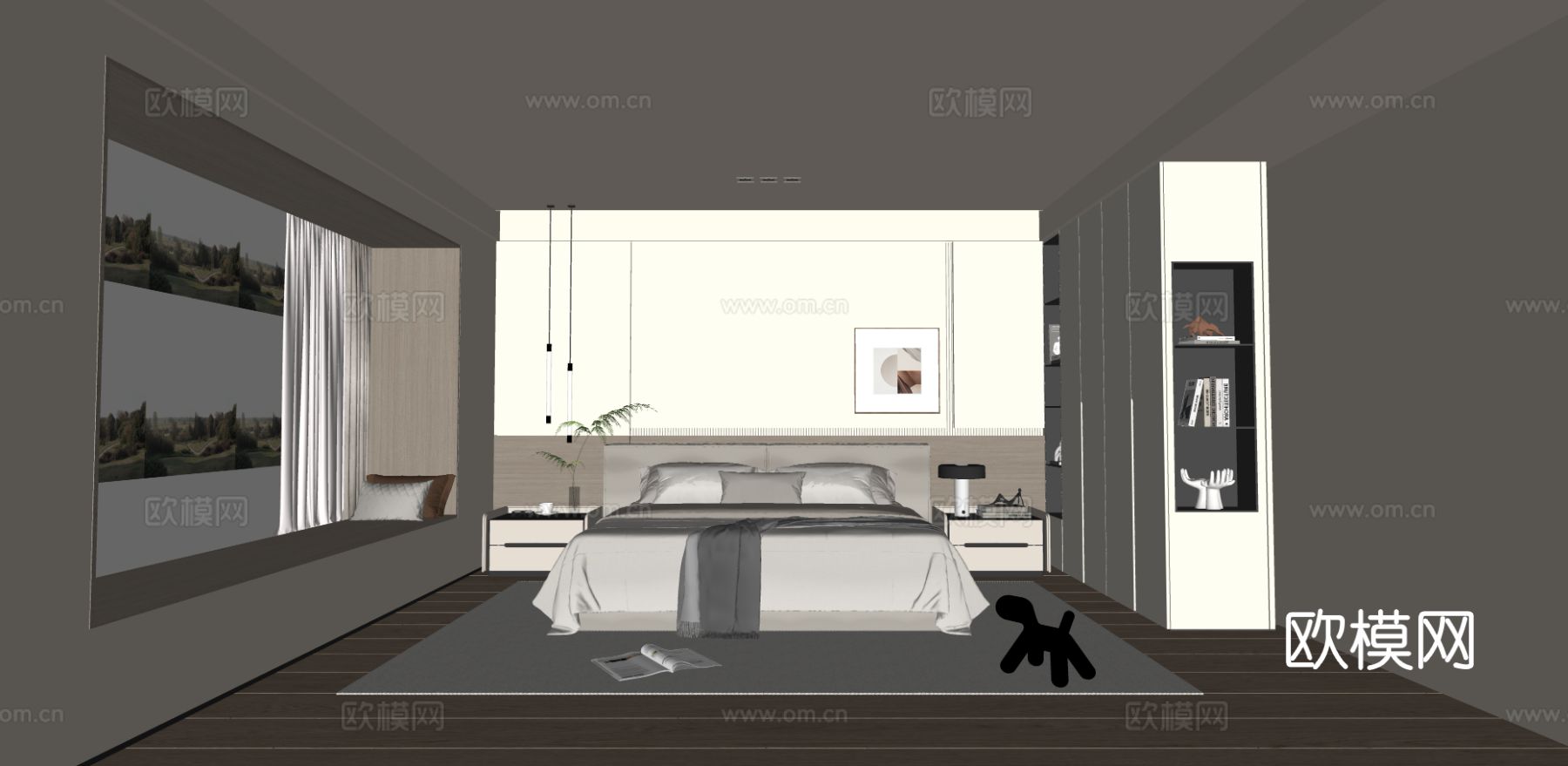 现代家居卧室 主卧 飘窗卧室su模型