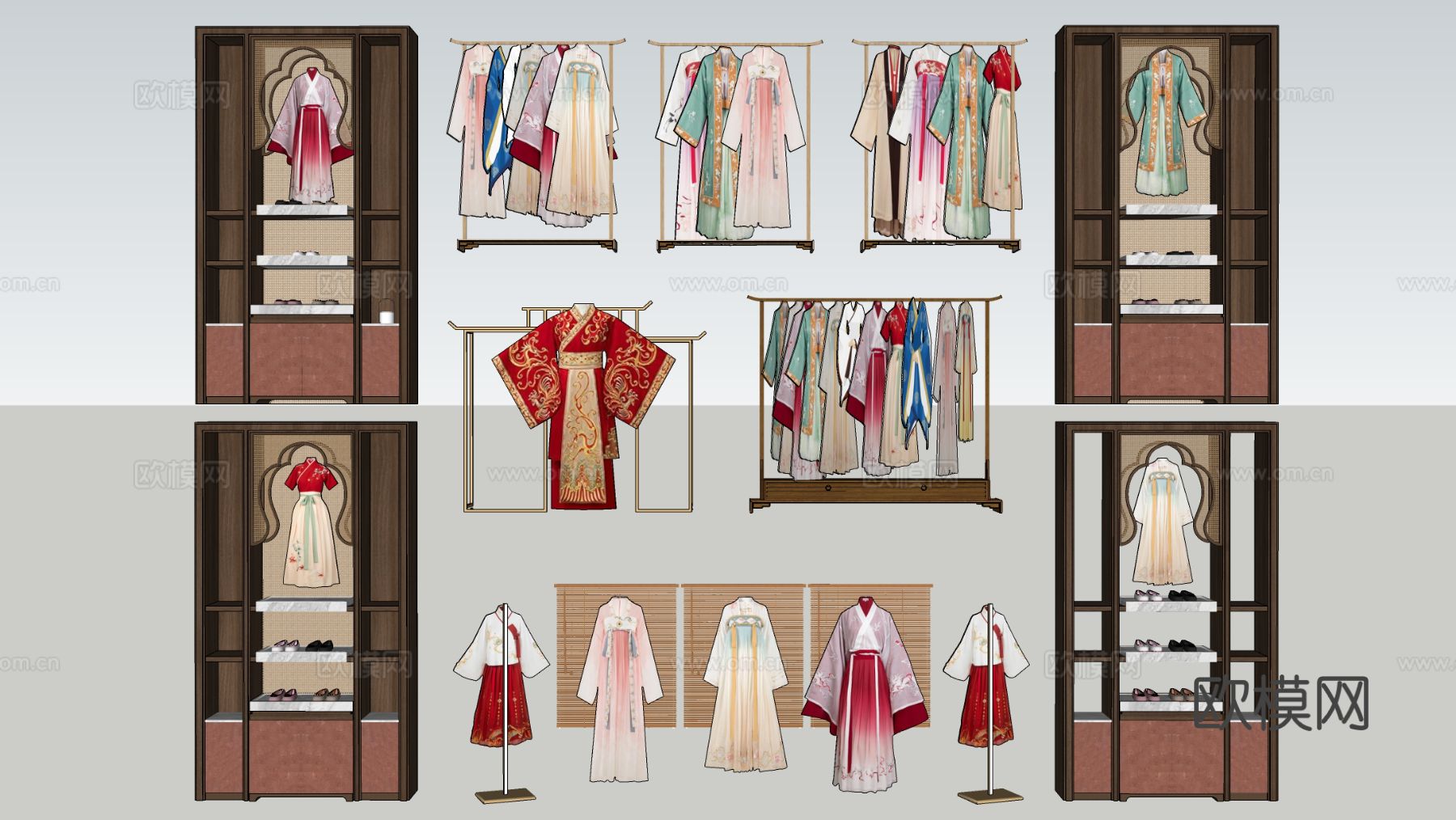 新中式汉服 2D汉服衣架 古装衣服 唐装su模型