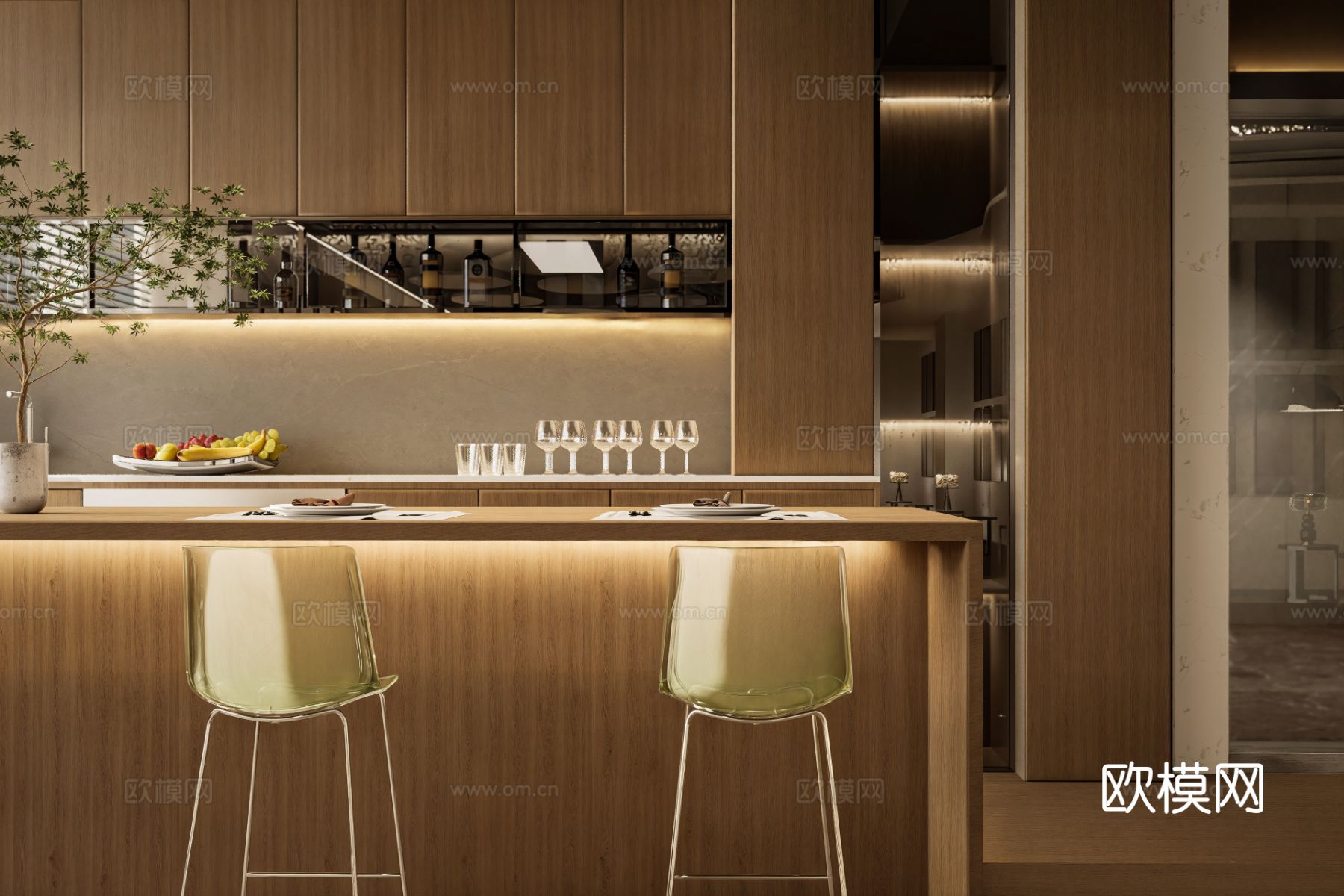 现代吧台 会议厅 办公空间效果图下载（渲染图3）