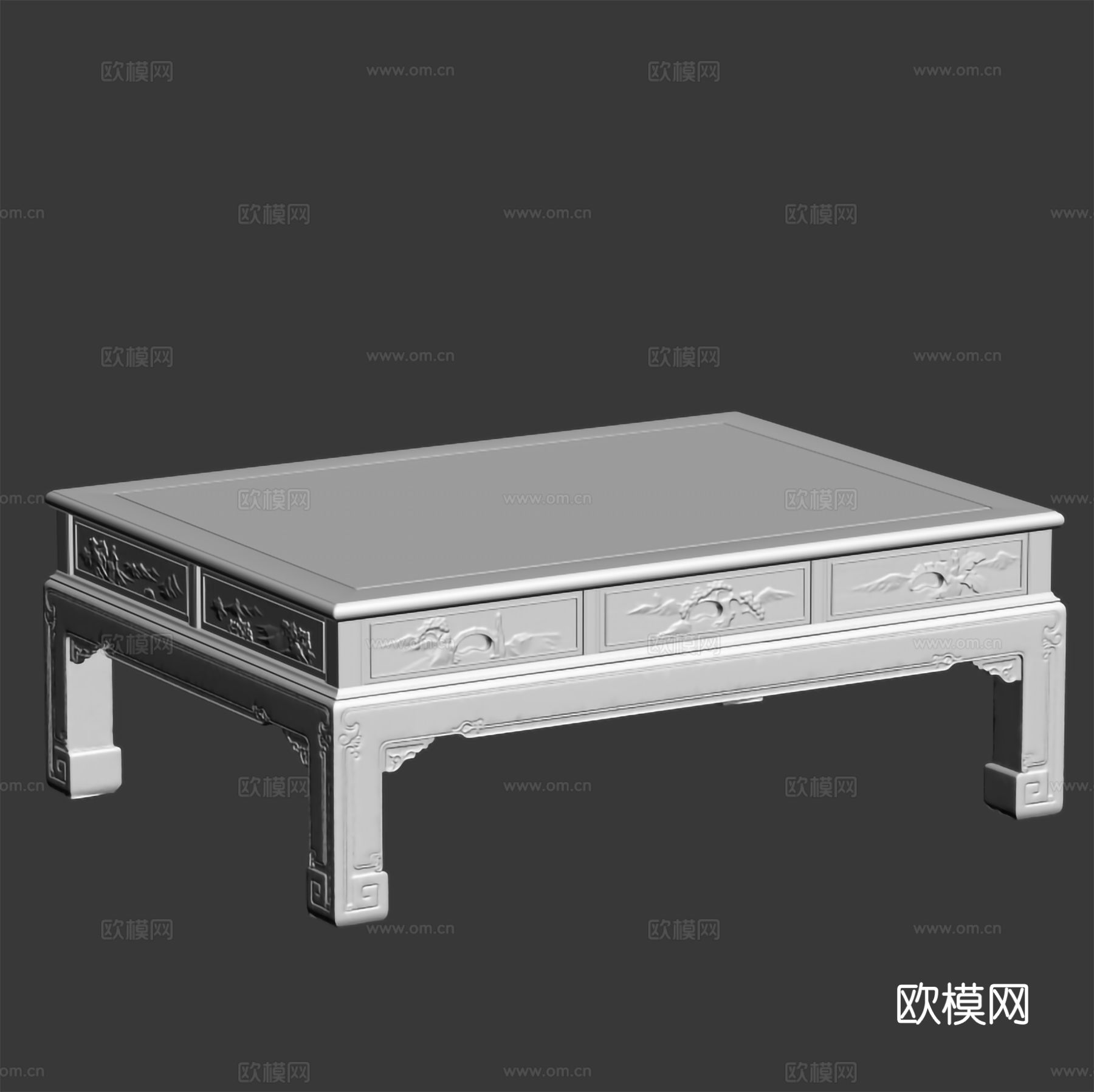 中式直腿茶几 雕花 红木实木茶几3d模型