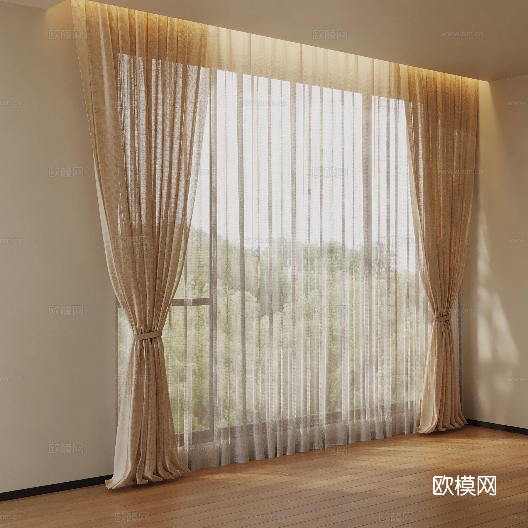 现代窗帘 纱帘su模型
