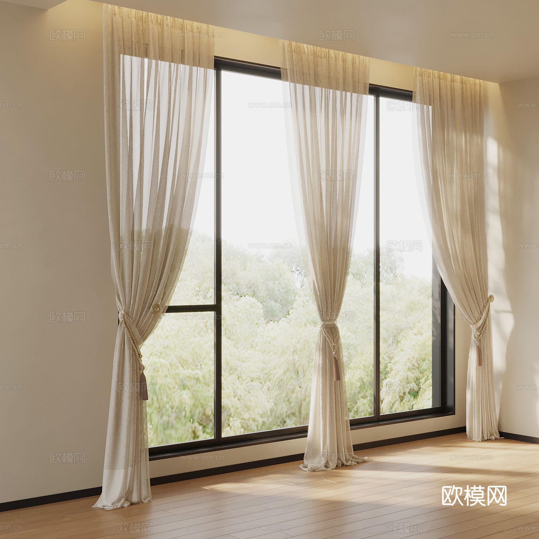 窗帘 现代窗帘 纱帘su模型