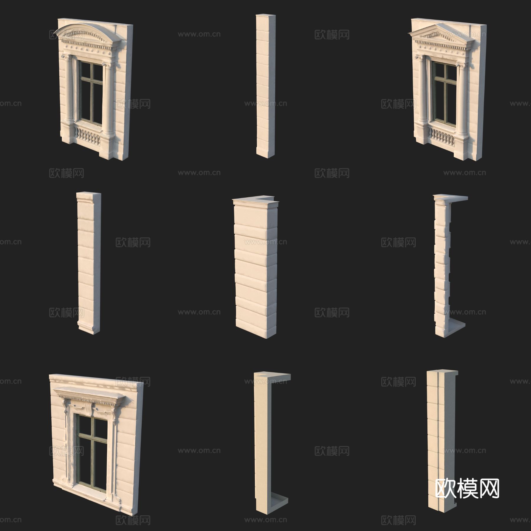 欧式建筑构件柱子 门窗3d模型