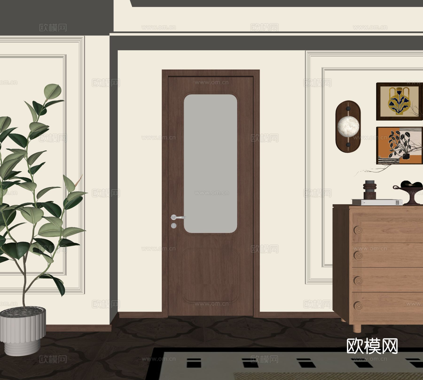 法式复古风室内门 卫生间单开门su模型
