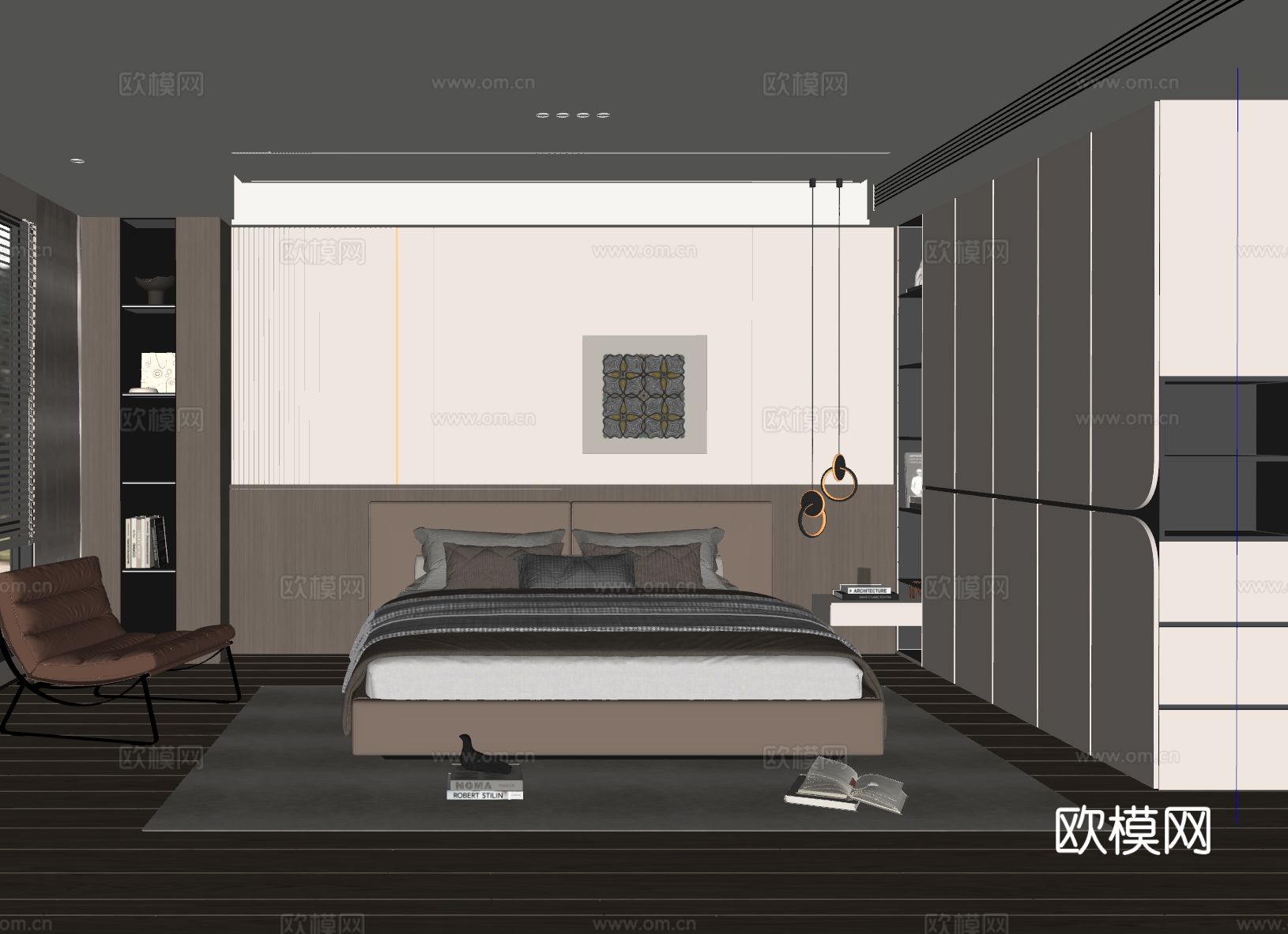 现代意式卧室 家居卧室su模型