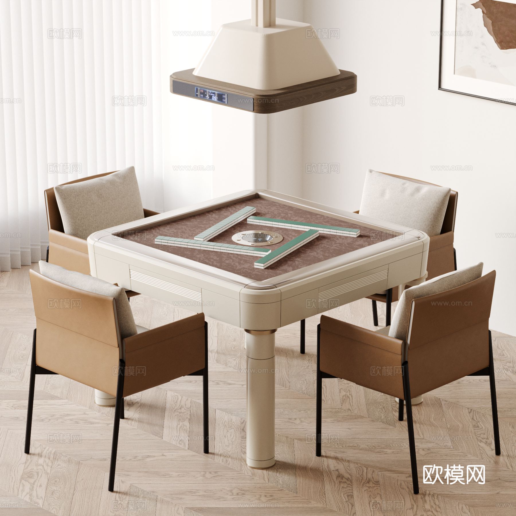 现代 麻将桌 麻将桌椅 棋牌桌椅 棋牌室 休闲桌椅 吸烟灯3d模型