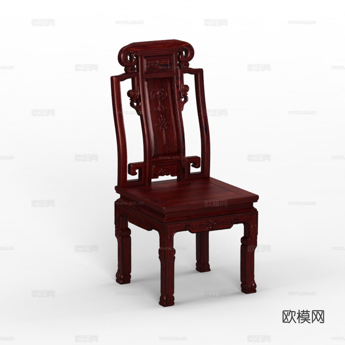 中式餐椅 雕花 实木红木椅子3d模型