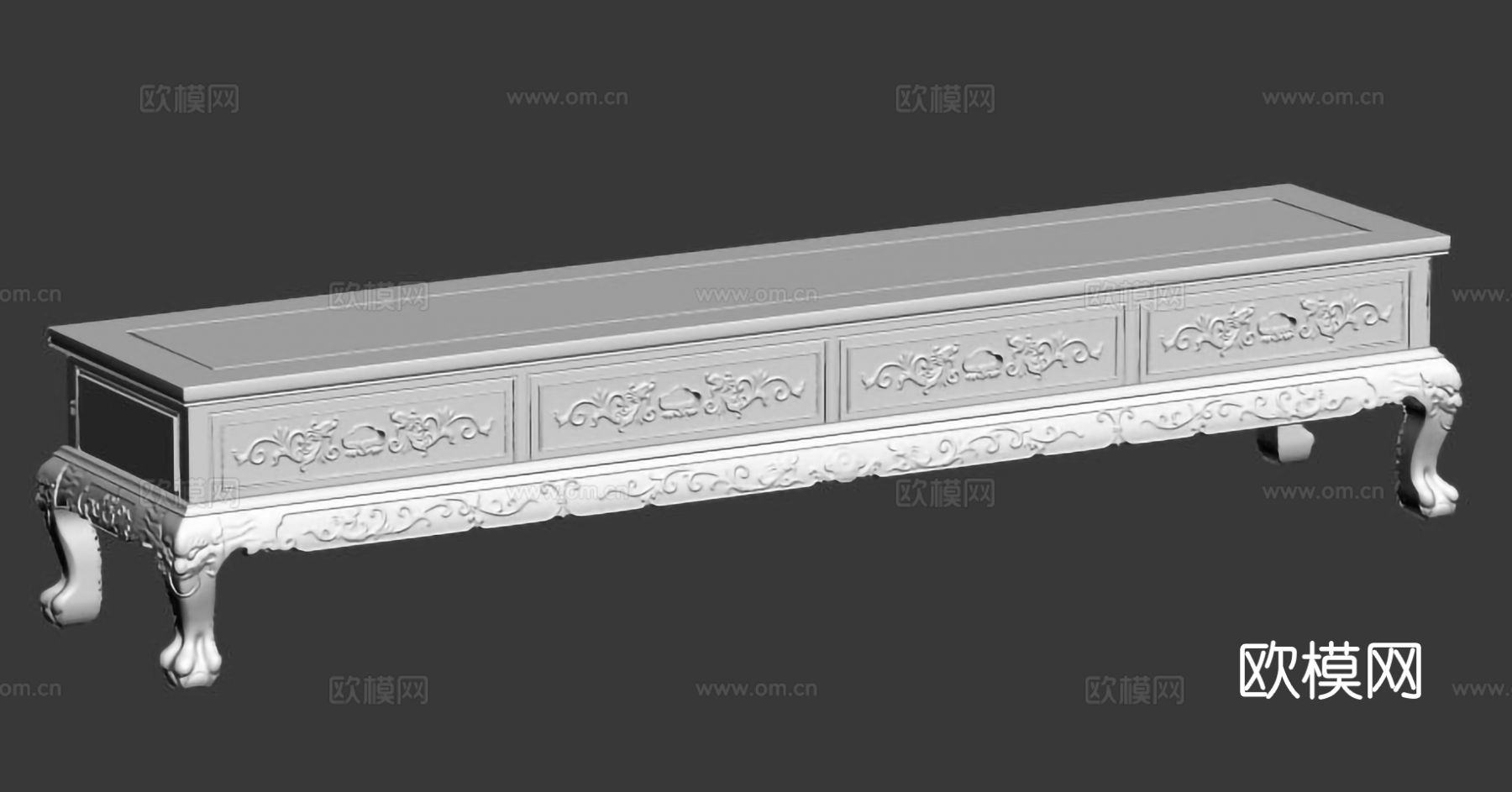 中式电视柜 欧式桌腿 雕花柜门 实木红木3d模型