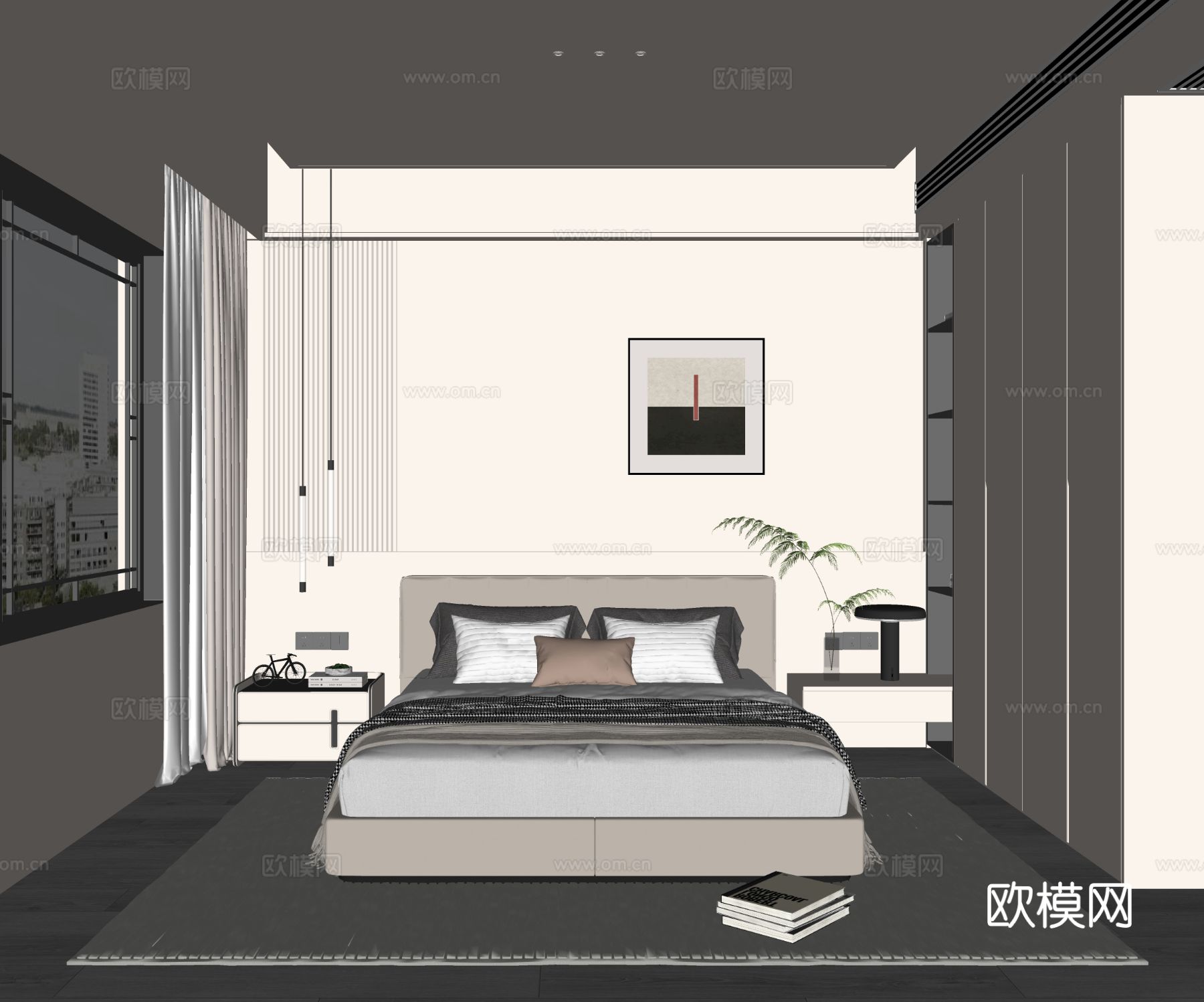 奶油风卧室su模型