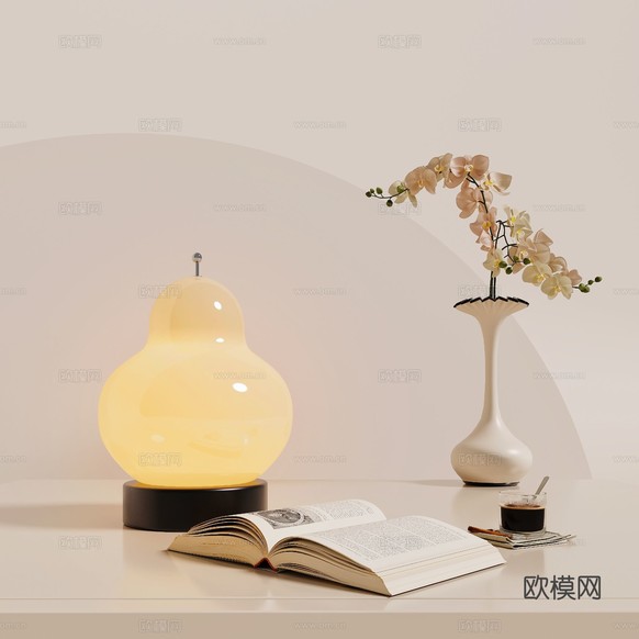 中古奶油风台灯3d模型下载
