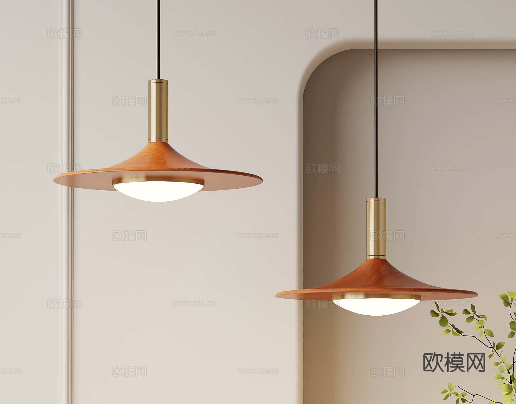 侘寂中古吊灯 实木吊灯 餐厅吊灯 床头灯3d模型