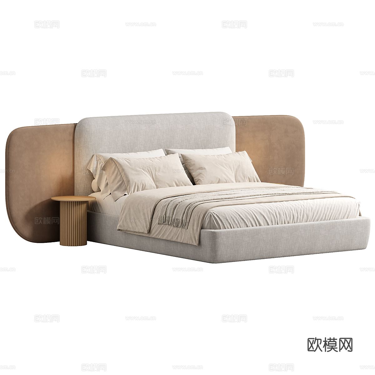 侘寂布艺双人床3d模型