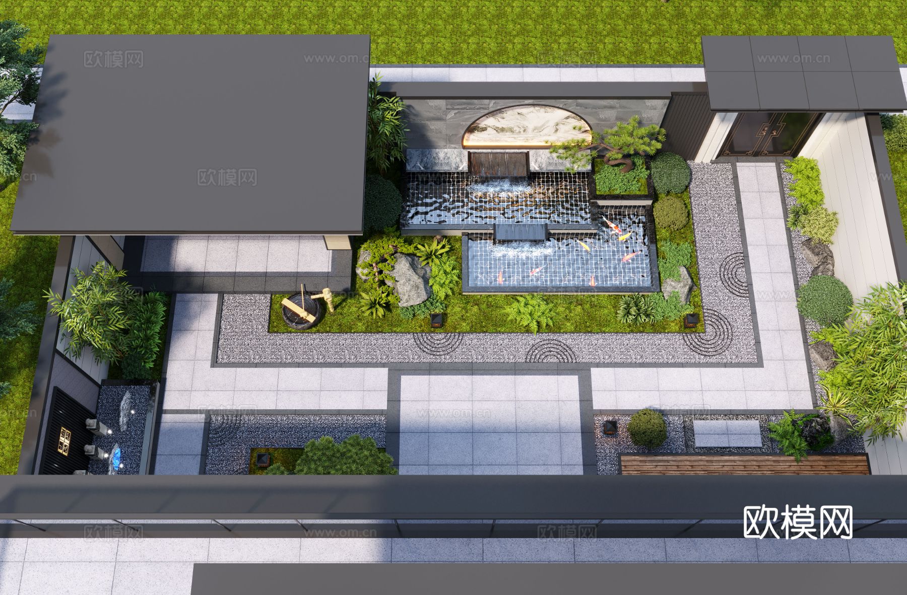 新中式庭院景观 凉亭 庭院水景 别墅庭院 庭院小品3d模型