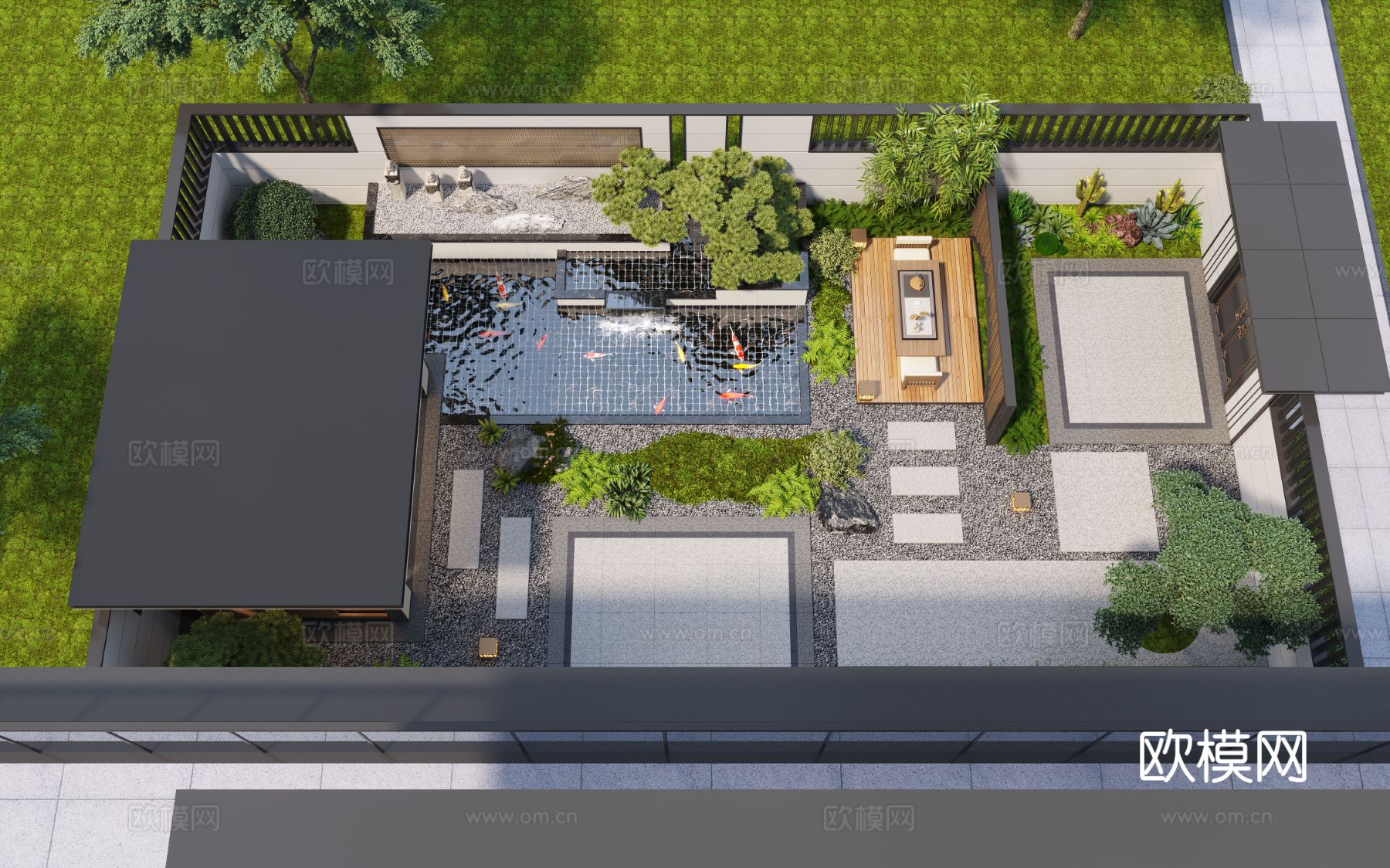 新中式庭院景观 凉亭 庭院水景 别墅庭院 庭院小品3d模型