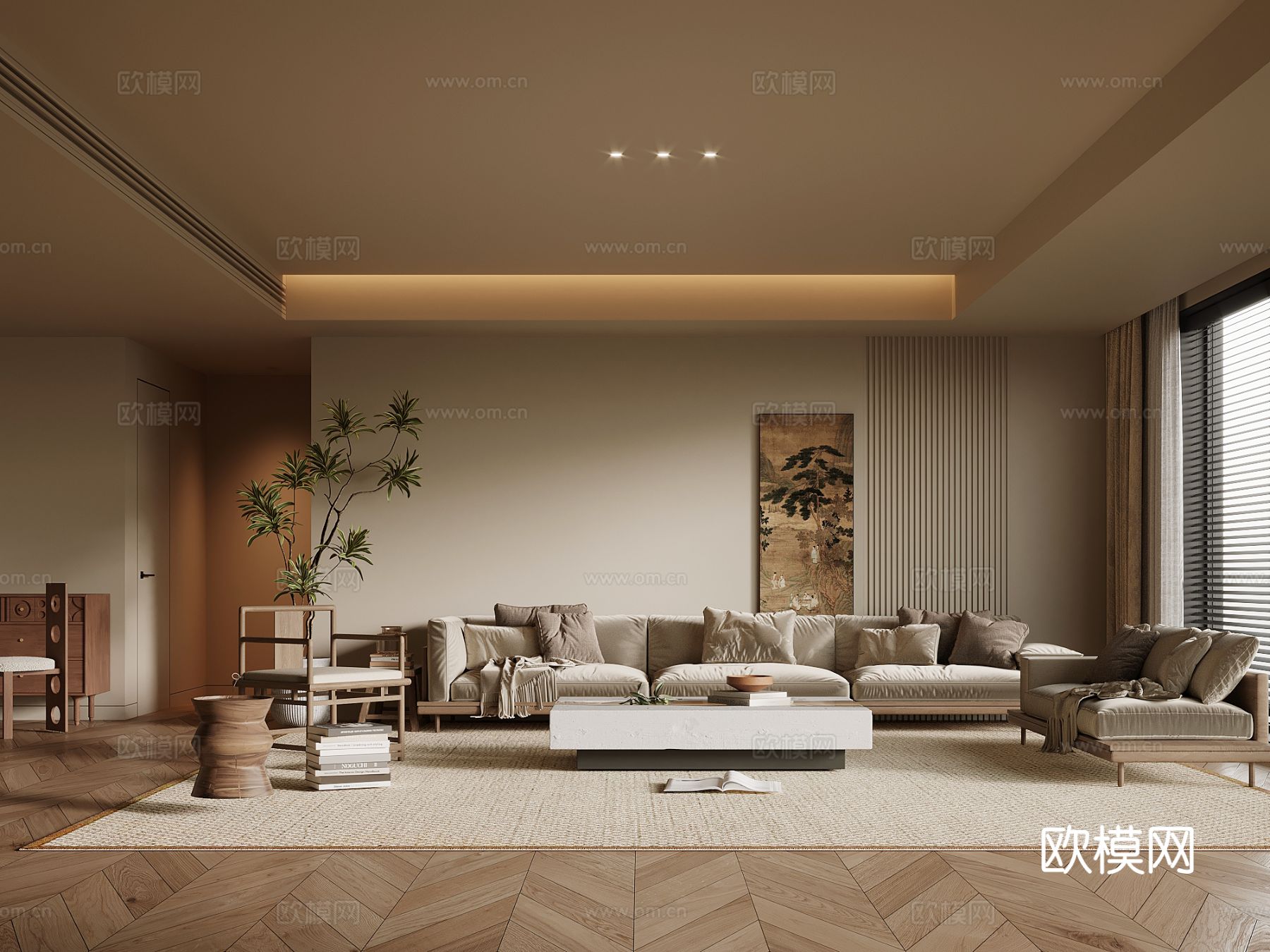 客厅 宋式风客厅 沙发茶几组合3d模型