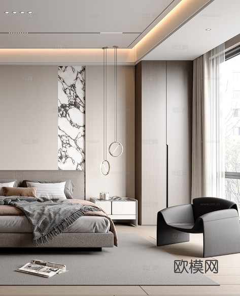 現(xiàn)代臥室3d模型下載(渲染圖2)
