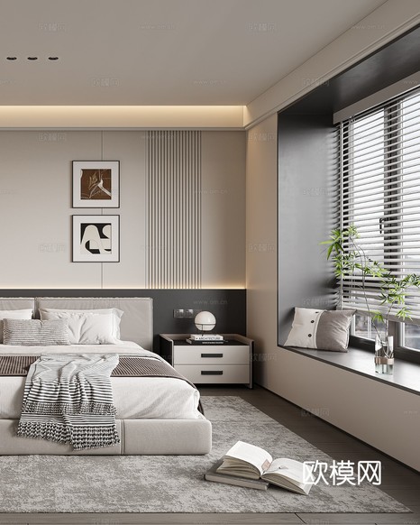 現(xiàn)代臥室3d模型下載(渲染圖2)