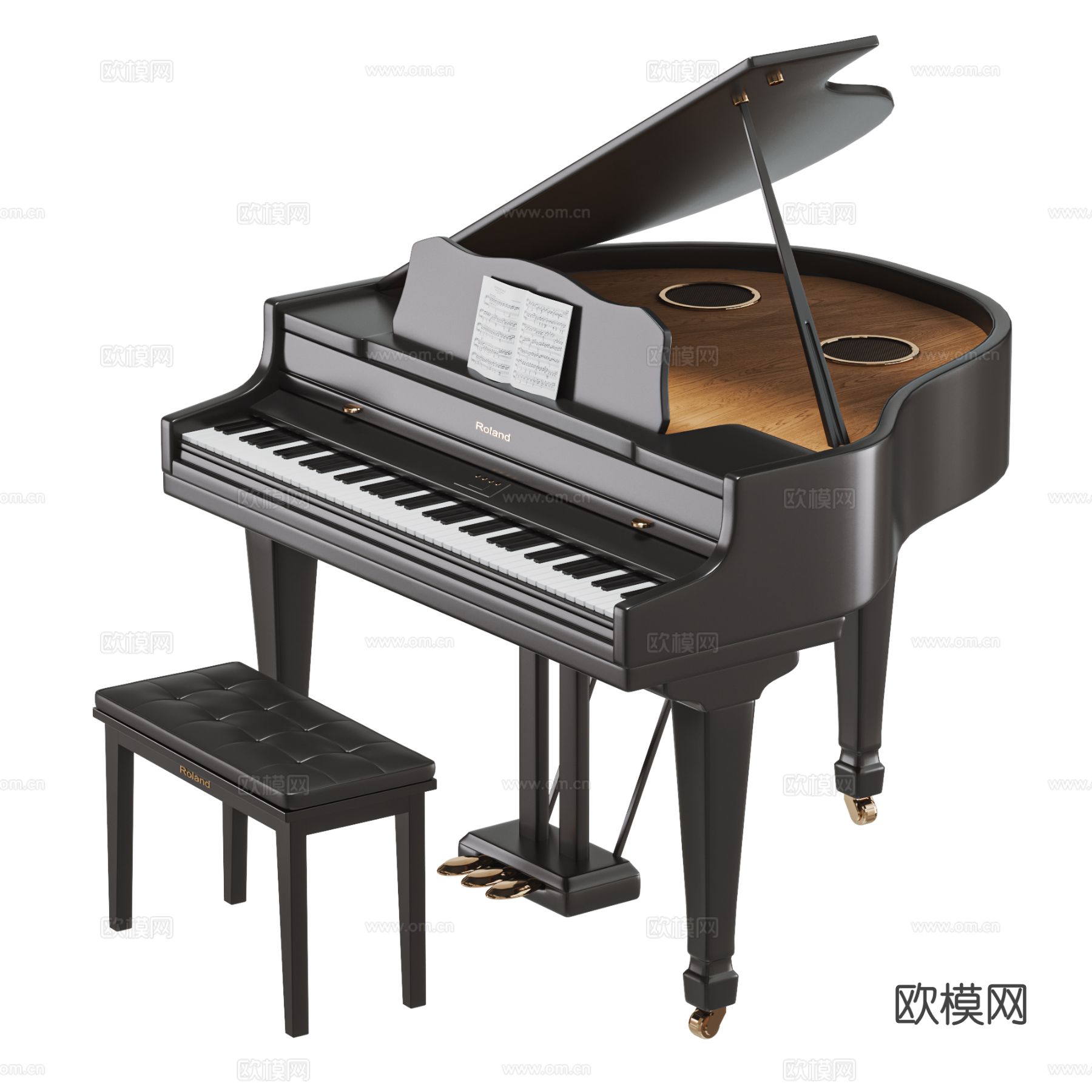Roland 现代三角钢琴 电钢琴 钢琴凳 罗兰钢琴3d模型