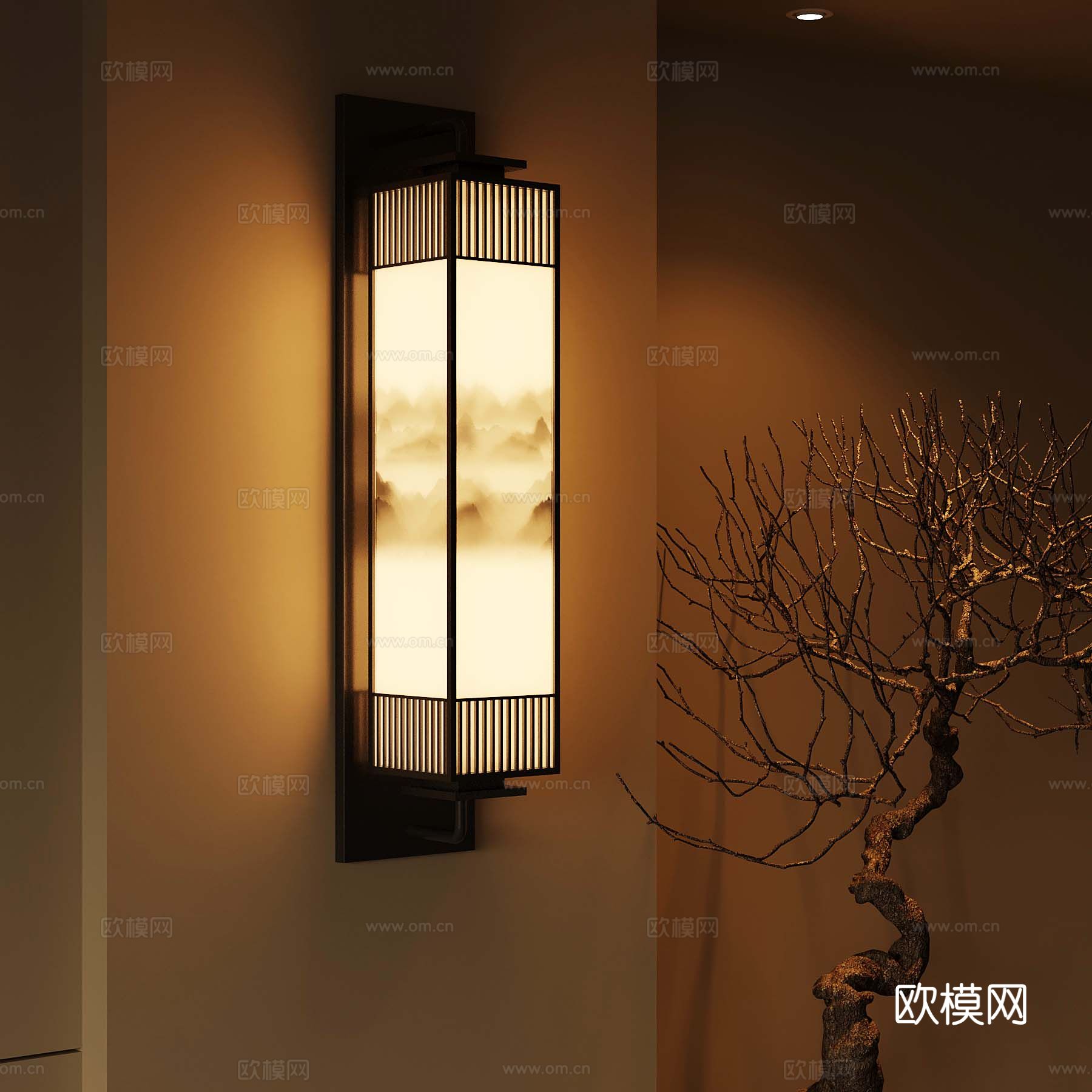 新中式壁灯 新中式庭院灯su模型