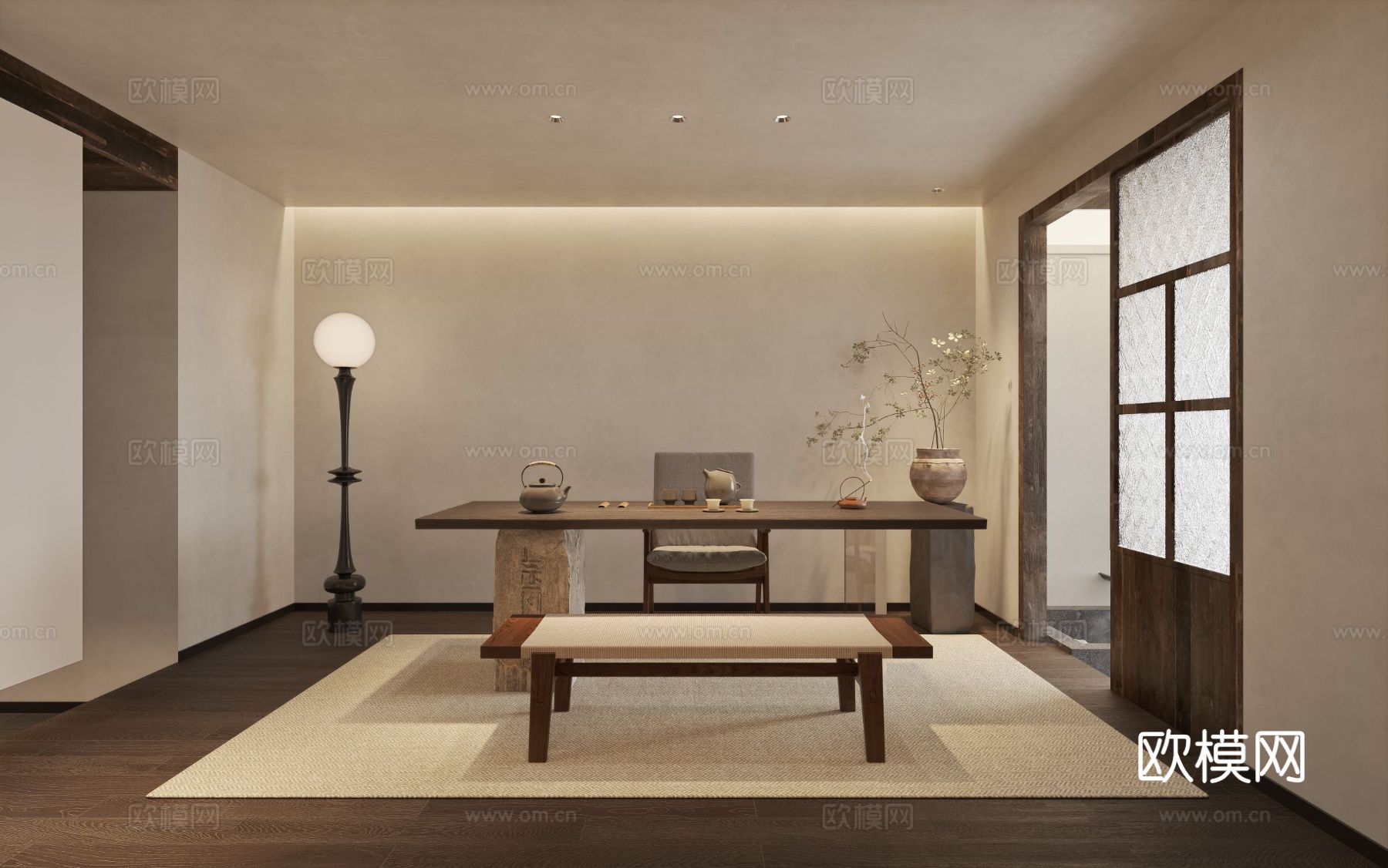 新中式宋代风格家装空间效果图下载（渲染图4）