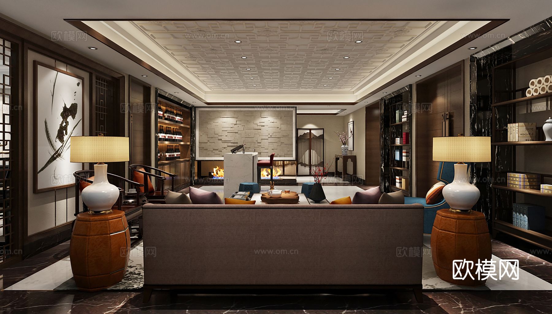 新中式宋代风格家装空间效果图下载（渲染图5）