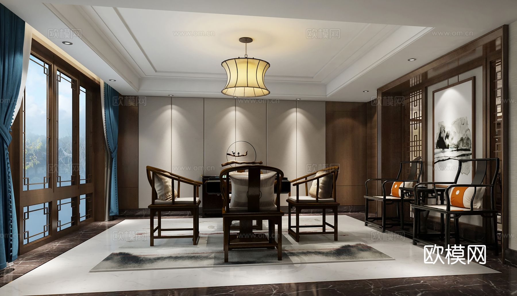 新中式宋代风格家装空间效果图下载（渲染图4）
