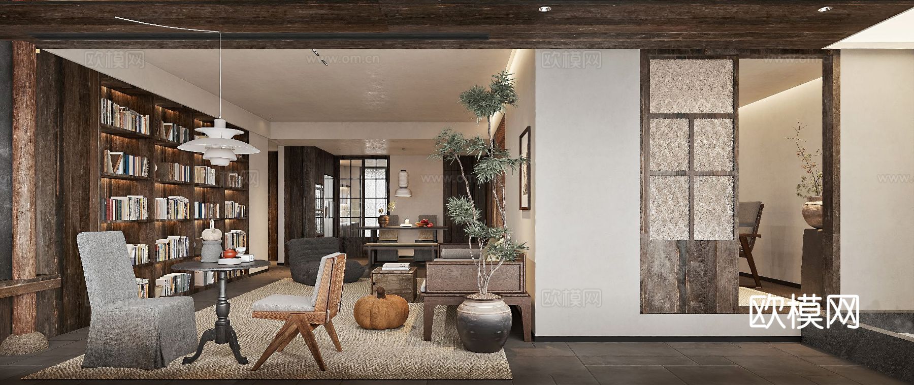 新中式宋代风格家装空间效果图下载（渲染图1）