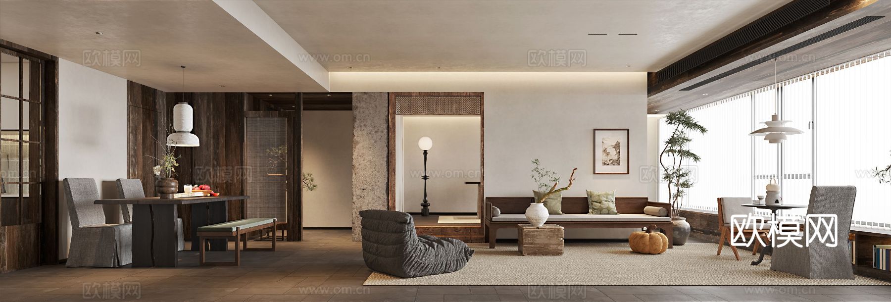 新中式宋代风格家装空间效果图下载（渲染图2）