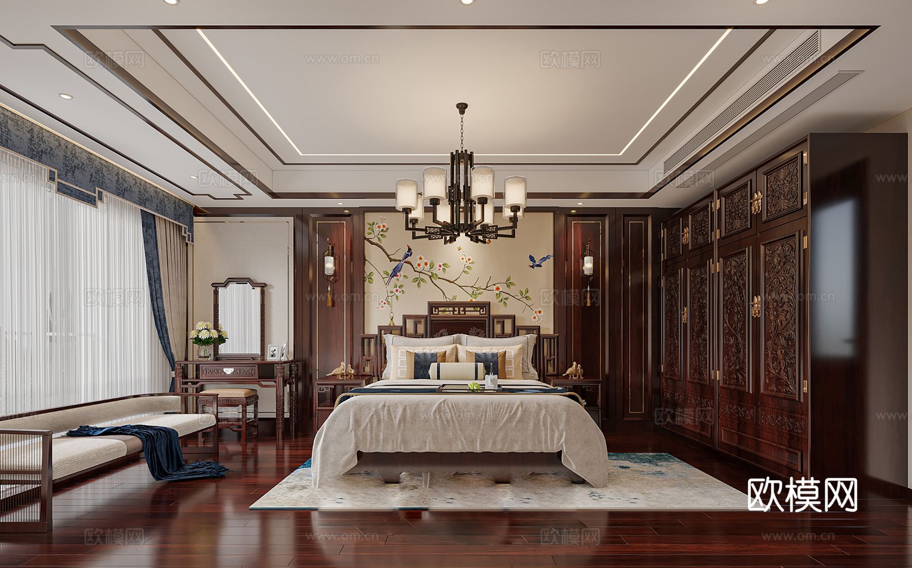 新中式宋代风格 客厅  卧室家装效果图下载（渲染图2）