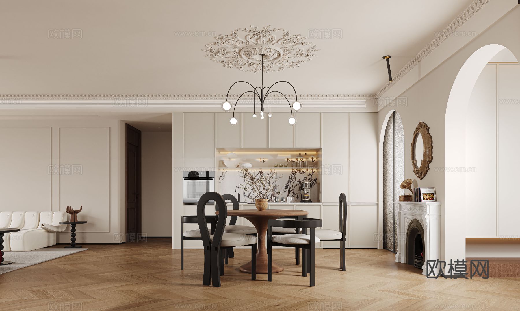 法式家装卧室客厅效果图下载（渲染图2）