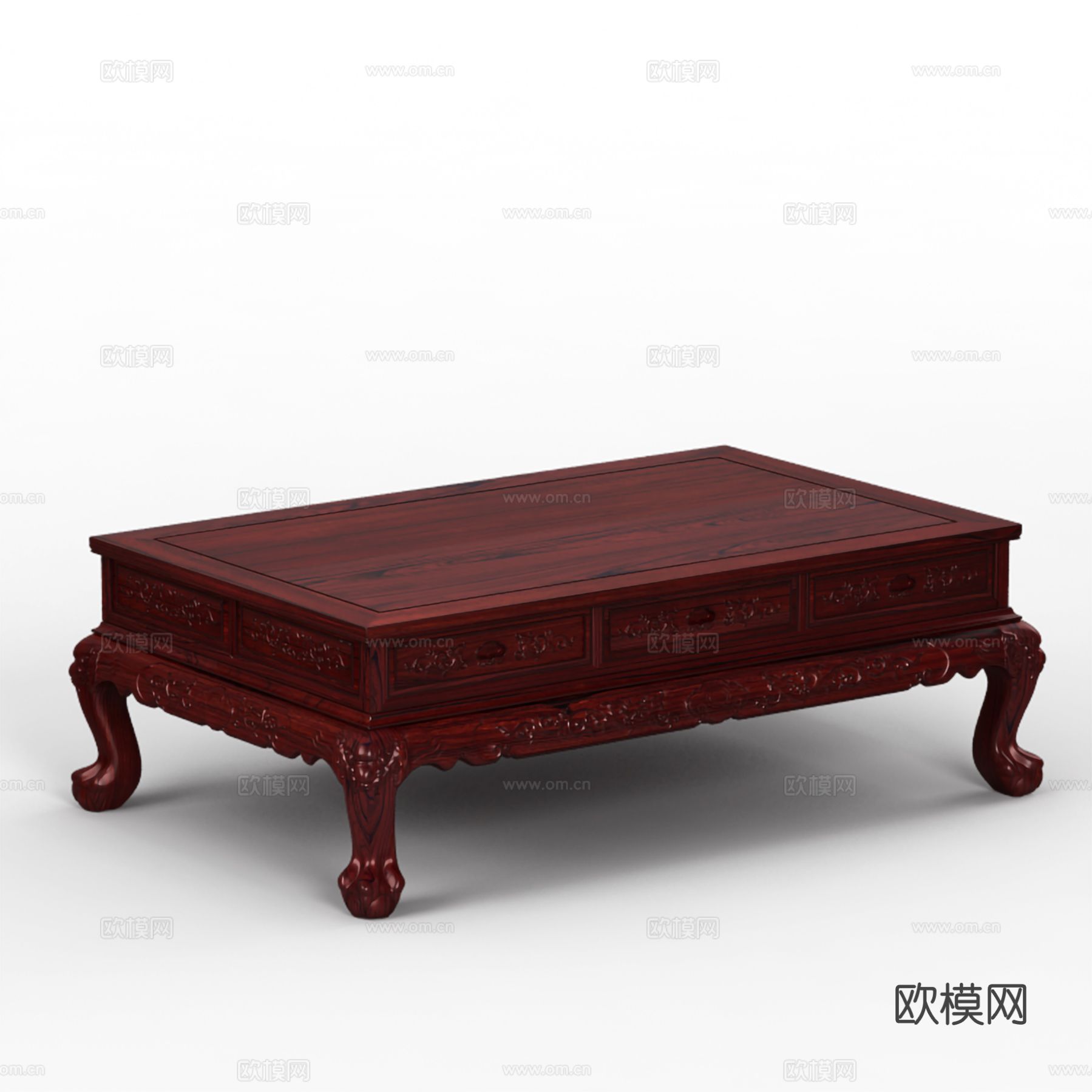 中式客厅茶几 欧式桌腿 雕花造型 实木红木3d模型