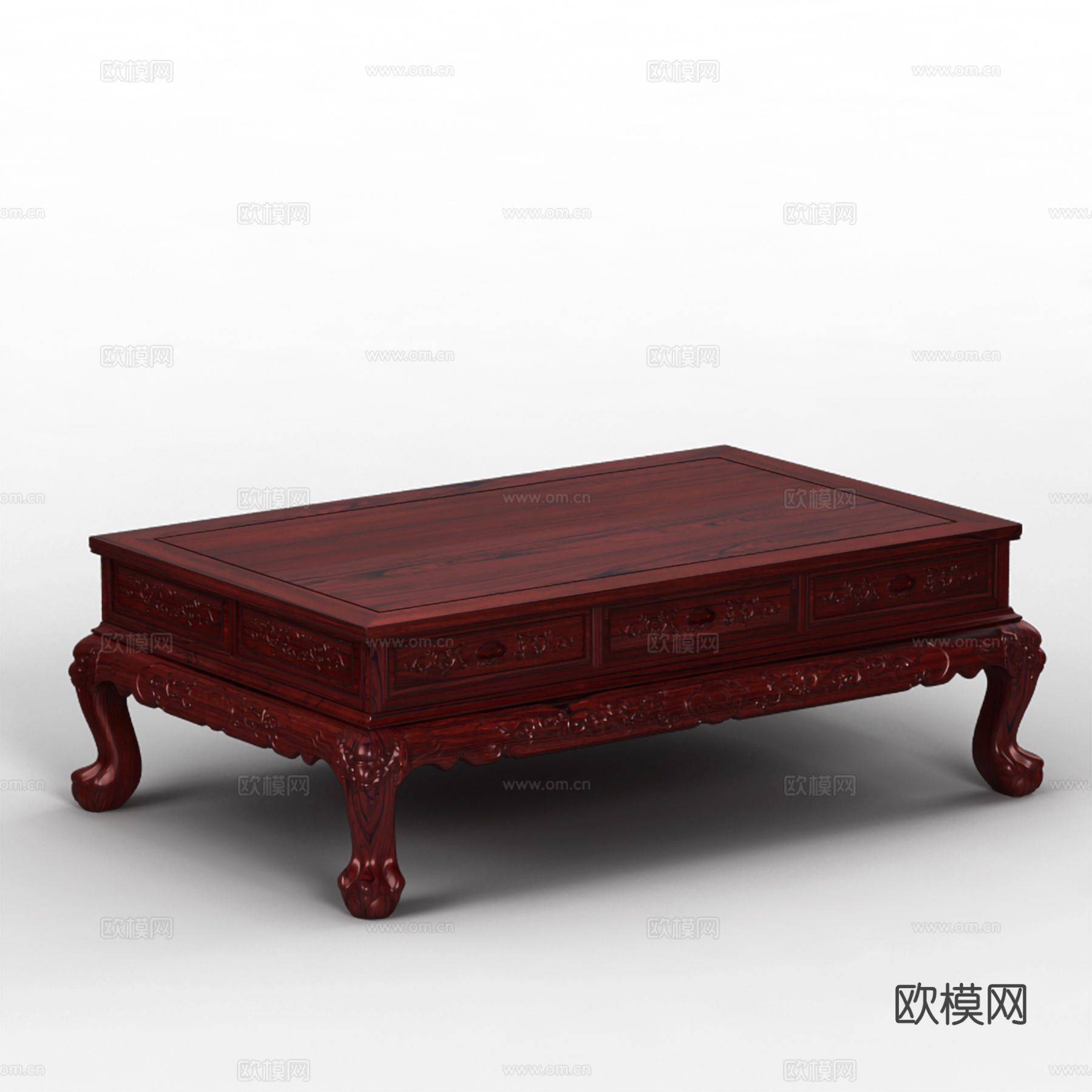 中式客厅茶几 欧式桌腿 雕花造型 实木红木3d模型