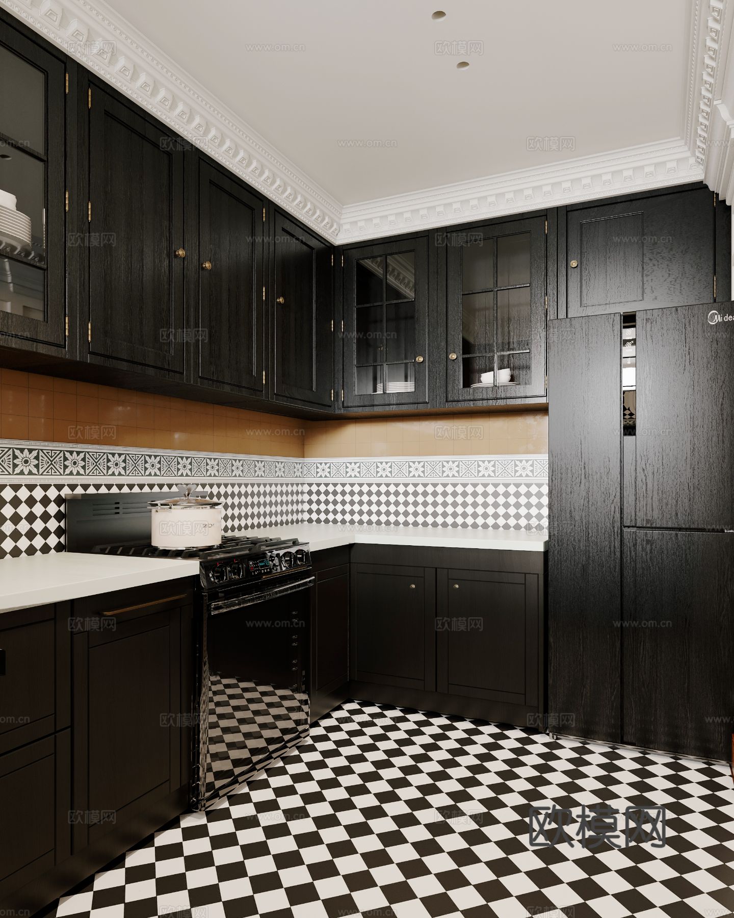 中古风格家装空间效果图下载（渲染图4）