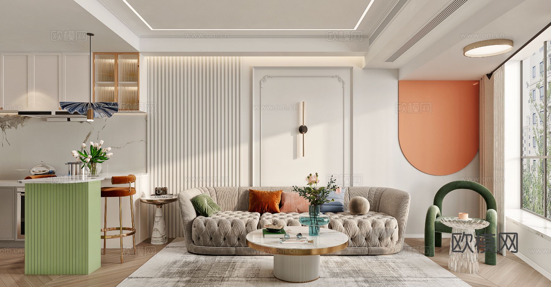 法式卧室 客厅家装效果图下载（渲染图1）