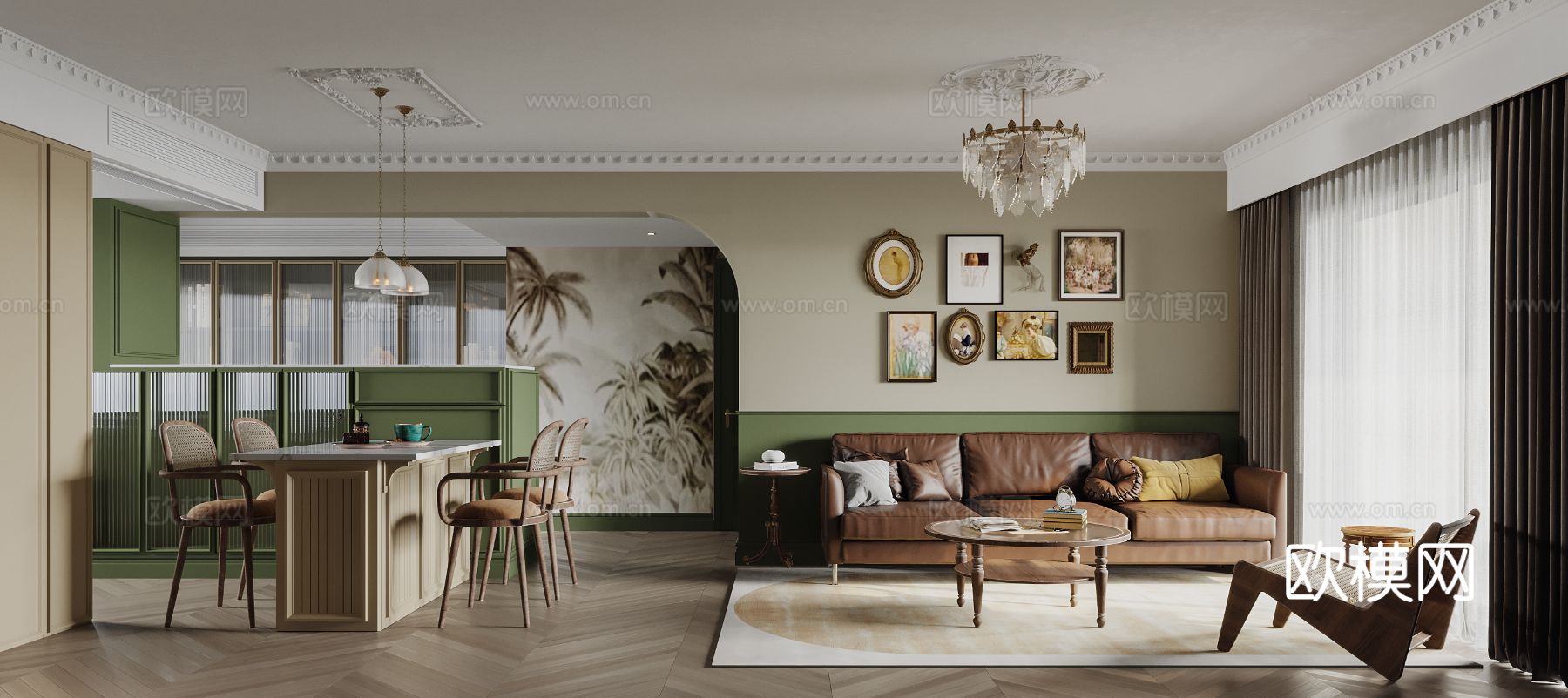 法式复古家装卧室客厅效果图下载（渲染图1）